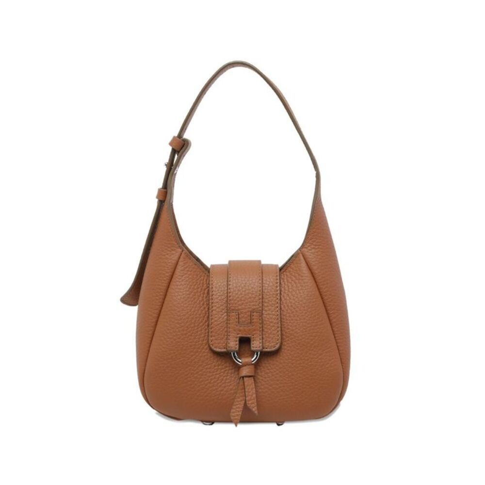 HOGAN Leather Shoulder Bag with H Buckle Closure Women LEATHER BROWN Handbags